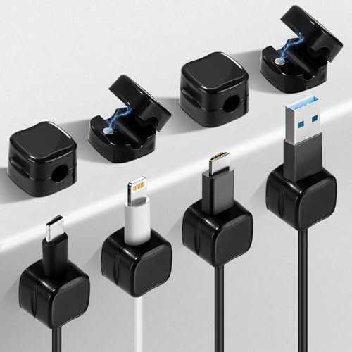 8 Pcs Magnétique Auto-Adhésif Support Cable, Cable Management, Organisateur de Cable, Accroche Cable, Clips Câble Organisateur Bureau pour Câbles de Chargement, HDMI, USB, Audio, Noir
