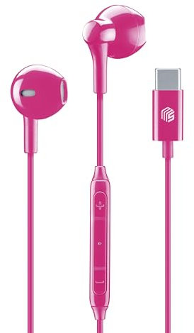 Music Sound - Auricolari Capsula - Auricolari con Filo e Microfono - Compatibilità USB-C - Dettagli metallici - Colore Rosa