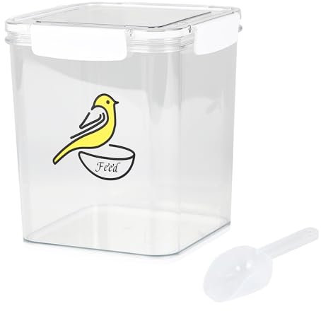 Bird Seed Storage Container 7.7lb Pet Food Container-with Spoons Airtight Wild Bird Seed Dispenser with Lid Garden Birds Seed Feed Container for Storing Sunflower Seed and Mealworms BPA Free/Clear