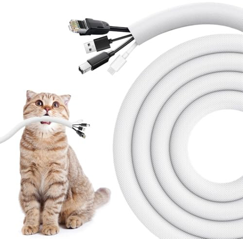Grille de protection de câbles pour chien et chat - 13 mm - 400 cm - Extensible - Fermeture automatique - Protection des câbles contre la mastication des animaux de compagnie - Blanc