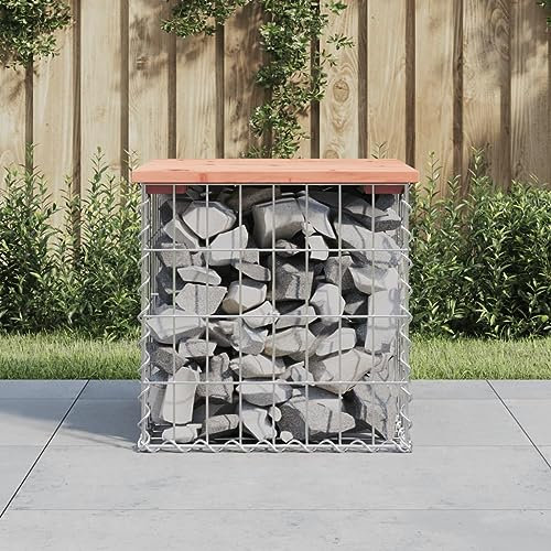 CCCINER Banc de Jardin Design Gabion 43x44x42 cm Bois Massif de Douglas,Banc de Jardin en Bois de Douglas Massif avec Base en Gabion, Parfait pour Les Espaces Extérieurs Mobilier de Jardin