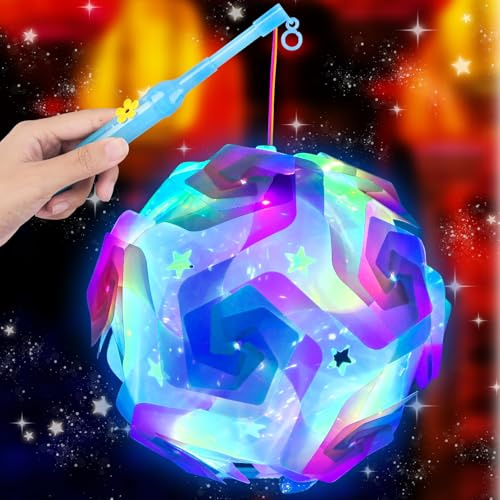 yumcute Laternenstab Kinder St Martin laterne mit Laternenstab, Tragbare Bunt Laternen Bastelset, DIY Led Laterne Bastelset für Feste Geburtstage Martinsumzug Halloween Partys, mit Tutorial