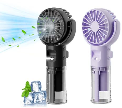 Xevinas 2stk Handventilator, Mini Ventilator Mit Wassernebel, 4 Modi Und SchlüSselband, 180° Verstellbarer, Tragbarer Handventilator Akku Aufladbar USB Ventilator Akku Für Büro,Reise,Camping
