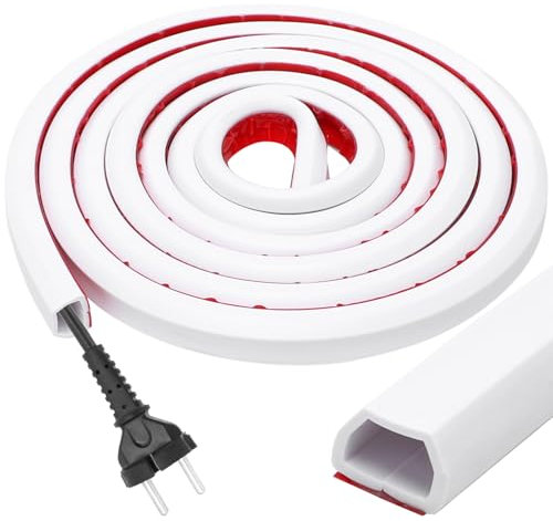 LOMUG Einschnur Kabelkanal Selbstklebend 15x10mm 3m Weiß, Minikabelkanäle, Flexible Kabelabdeckung Kabelschacht Selbstklebeband Kabelkanal zum Verstecken von 1 Kabel, Platzsparende Kabelordnung