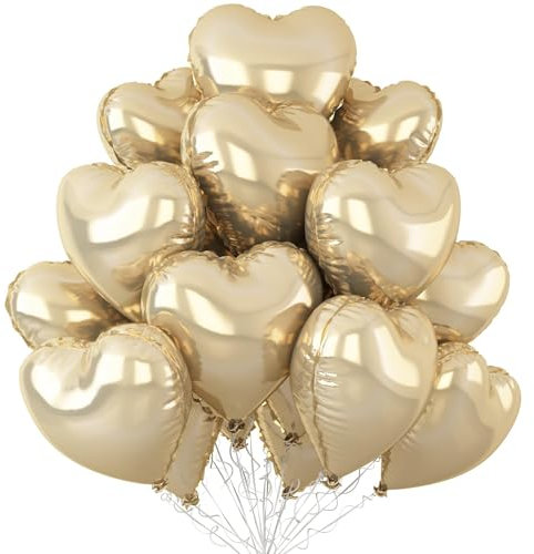 Champagne Gold Heart Balloons,12Pcs 18 Inch Light Gold Foil Love Heart Shaped Balloons for Pastel Yellow Birthday Party Wedding Engagement Anniversary Baby Shower Valentines Day Decorations