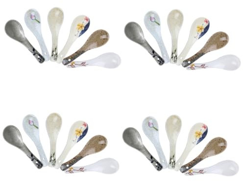 Amosfun 24 Piezas cuchara japonesa Cuchara de ramen cucharas asiáticas cucharas de estilo japonés fideos pho cucharas ramen cucharón sopa cuchara a granel cuchara sopera de cocina cerámica