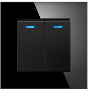 Lichtschalter, 82-Typ, gehärtetes Glas, verdeckter Wandschalter, Zwei-Wege-Doppel-Kontrollschalter, 82 x 82 mm (schwarz)
