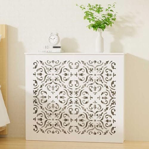 JHDXL Cubierta de Radiador Blanca Moderna, Cubre Radiador Decoración Radiator Tapar, Mueble radiador Gabinete De Calefacción, para Sala de Estar Dormitorio Pasillo(90x90x20cm/35.4x35.4x7.8in)