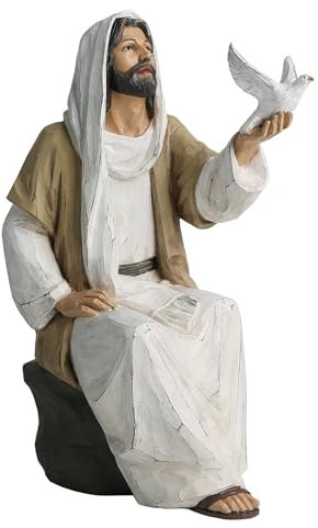 ShineOnAngel Jesus-Christus-Statue mit Taube, handbemalt, religiöse Figur, 17,8 cm Jesus auf Fels, Harzstatue für Moderne christliche Heimdekoration