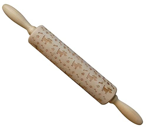 TOPBATHY Holz Nudelholz Mit Hunde Knochenmuster Rutschfester Griff Langlebiges Backwerkzeug Für Keksteig Pasta Und Pizza Für Haus Und Bäckerei Dekoratives Ausrollholz
