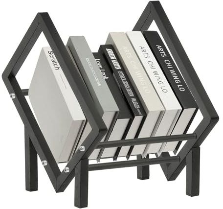 PATIKIL 11.8 Tischbuchregal, Desktop-Buchregal Kleines Tisch-Bücherregal aus Edelstahl Bücherregal Bücherspeicher-Organizer für Schreibtisch Bücher Vinyl-Schallplattenhalter, Schwarz