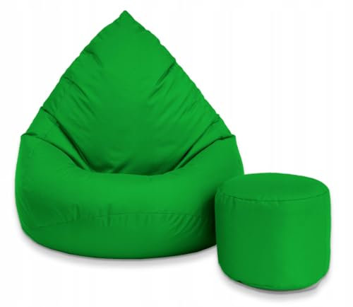 Slevobox Sitzsack mit Hocker Dunkelgrün 112x82x82 cm - XXL Sitzsack Erwachsene mit Füllung - Schlafzimmer und Wohnzimmer Möbel - Indoor Sitzsäcke Wasserdicht - Lounge Sessel - Bean Bag