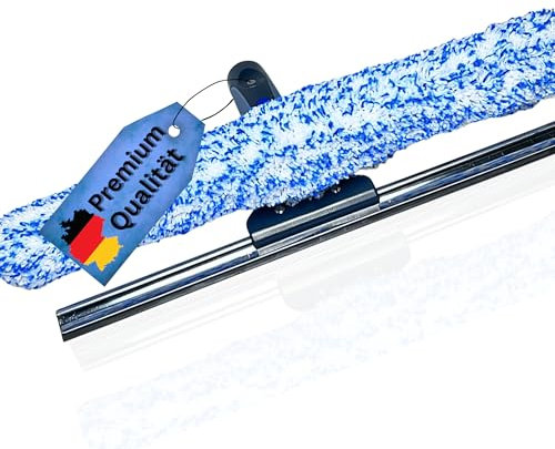 Glanzgenie Fensterwischer und Fensterabzieher als Kombi-Set (35cm) | LEWI Fensterwischer Bionic Duo mit Einwaschbezug & Edelstahlschiene | Ergonomischer Griff | gratis Mikrofasertuch dazu