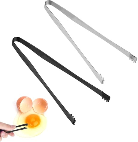 BOXOB 2 St Zange zum Entfernen von Eierschalenfragmenten, 15,2cm Gezahntes Design Zange Entfernen von Eierschalenfragmenten Edelstahl Mehrzweck-Küchenwerkzeug zum Kochen von Speisen (Schwarz, Silber)