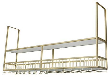 NGAMITSX s, Soporte para Botellas de Vino para Colgar en la Pared, de Techo, de 2 Niveles, de Madera, para Almacenamiento de Copas de Vino, de Metal, para vinoteca suspendida, Color Dorado