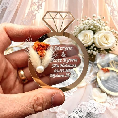 Gastgeschenk für Hochzeit, Gastgeschenke zur Taufe, 25 Stück Gold Silber Acryl Kühlschrankmagnet Kommunion Konfirmation Geburtstag (Stil Goldring, 25 Stück)