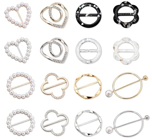 PYSEOSISE Metall T Shirt Clips, 16 Stück Schal Ring Clip, Broschen für Kleidung Schnalle Schal Ringschnalle Metall Tuchring Kleider Clip für Damen T-Shirts Hemden Kleider