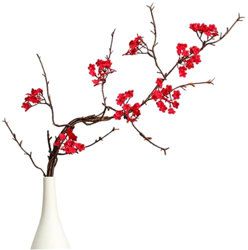 Sanfiyya Filiali a fiore di ciliegio, fiori di seta artificiale, fiore di ciliegio con gambi di rami lunghi per la decorazione della festa di nozze per la casa da giardino (rosso)