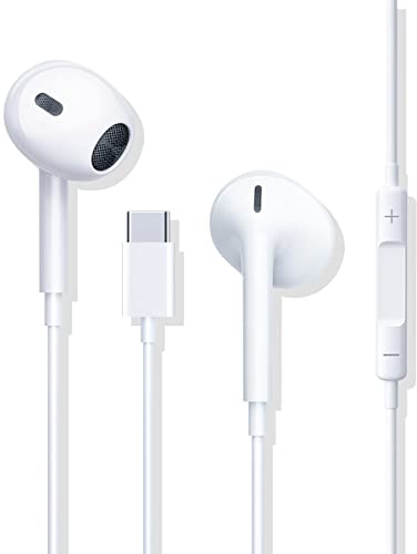 USB C Headphones,Wired Earbuds with Hi-Fi Stereo Sound, Noise Reduction, Built-in Microphone & Volume Control, Compatible with iPhone 15/16, iPad Pro,Samsung Galaxy Series (USB C)