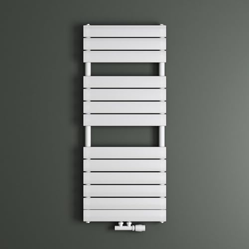 Mai & Mai Termoarredo da bagno, portasciugamani, scaldasalviette, radiatore da bagno piatto 120x50 cm in bianco, con attacco laterale e centrale, termosifone orizzontale, scaldasalviette, scaldabagno