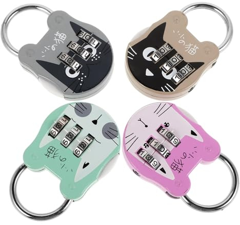 COLLBATH 4 piezas Candado Combinación Dígitos Metálico Resistente Seguro Candado Multifunción para Casilleros Gimnasios Mochilas y Cajas Kawaii