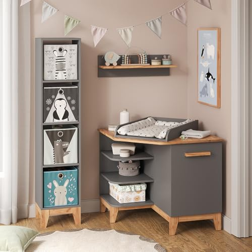 VitaliSpa Wickelkommode Malia, Grau/Artisan, 85 x 85.2 cm | mit Tür, abnehmbarer Wickelaufsatz zur Nutzung als Eckkommode