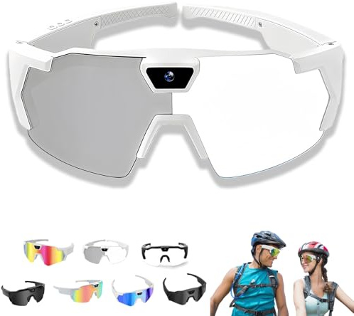 POV Glasses 4K Baseball Glasses with Camera, 4K HD POV Sports Glassess with Camera, 2026 Baseball & Outdoor Activity Recording Glassess, for Cycling Hiking (White Color Change)