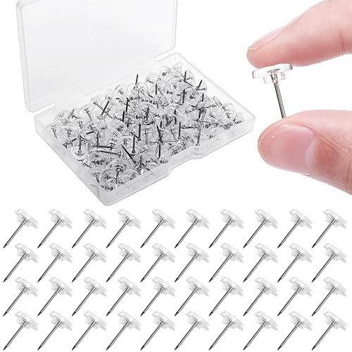 100 STK Reißzwecken Groß, Reißzwecken Transparent, Reißnägel Heftzwecken, Reiszwecken mit Kopf für Wand Pinnwand Korktafel Polster Zuhause Büro DIY(Transparent)