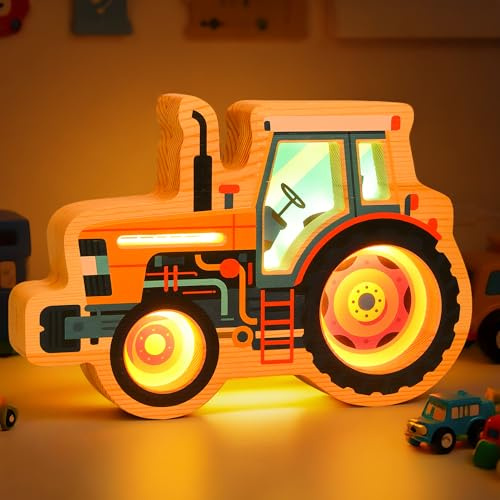 YuanDian LED Traktor Nacht Licht, Licht auf Holz Traktor Dekor Kunst mit Hollow-Out Design, USB-C angetrieben, moderne Bauernhaus Schreibtisch/Bedside Dekoration