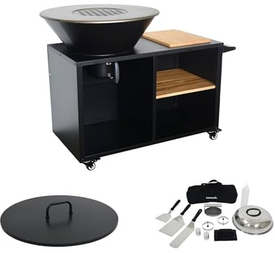 sweeek - Brasero de Cuisson Ø80cm avec Grille de Cuisson. Espace de Rangement. Couvercle et ustensiles. L 138 x P 82 x H 114 cm
