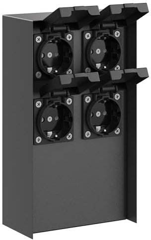 ledscom.de Garten Steckdosensäule POMI für außen, IP44, 4-fach, Edelstahl, anthrazit, eckig, 23 cm