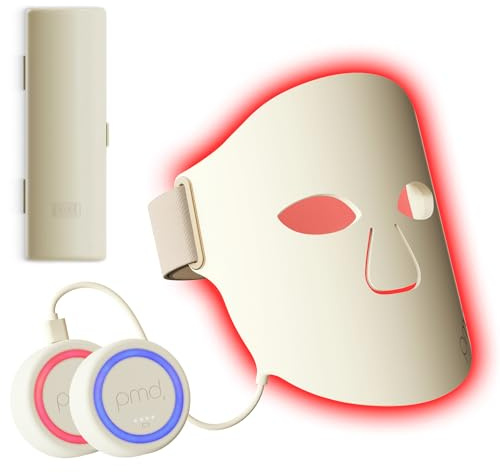PMD Beauty LED-Gesichtsmaske in klinischer Qualität mit Rotlicht, Nahinfrarot & Blaulicht, 201 LEDs, FDA-zugelassen, vollständige Abdeckung, 3 Intensitätsstufen, freihändig, inkl. Etui