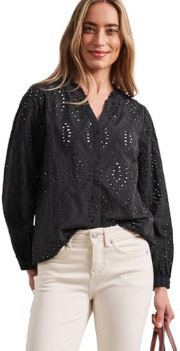 Street One Damen Bluse mit Split Neck und Shiffley-Muster
