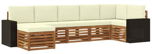 vidaXL Ecksofa Set mit Kissen 7 pcs Natur und Creme Massivholz Akazie, Entdecke Moderne Garten-Sofa Designs, gemütliche Möbel für Terrasse, Lounge für Patio-Komfort