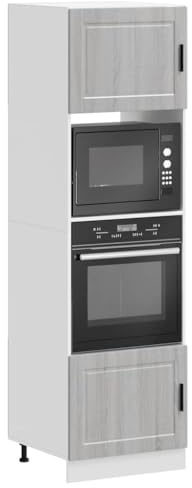 Ordellia Porto - Set di 2 mobili per fornelli, in legno Sonoma, 60 x 57 x 207 cm, con piedini regolabili, autoportante, spazio per microonde, armadio da cucina e armadietto multiuso, salvaspazio