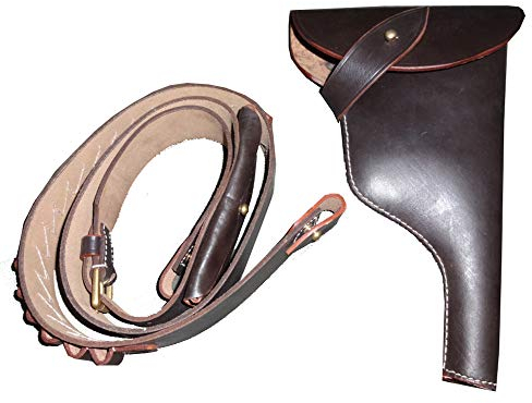 warreplica Deutsch Mauser C96 Bolo M1921 Leder Pistole Holster & Ammo Bandolier Gürtel Dunkelbraun