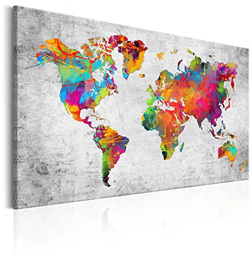 B&D XXL - Wandbilder XXL 120x80 cm 1 tlg - Wand Deko Vlies Leinwand Bilder Groß Wanddeko Wohnzimmer Schlafzimmer Kunstdrucke - Weltkarte Karte Abstrakt bunt k-A-0147-b-a