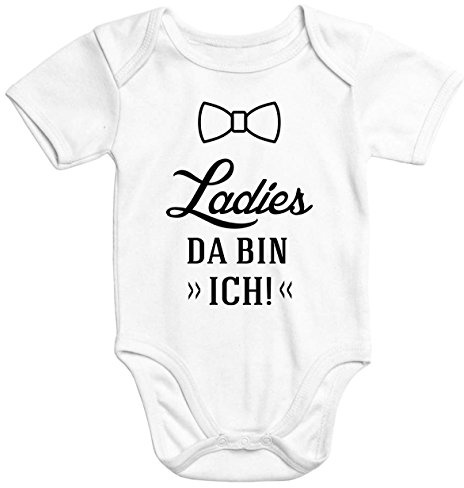 MoonWorks lustiger Baby-Body mit Aufdruck Ladies da bin ich Bio-Baumwolle kurzarm weiß 0-3 Monate