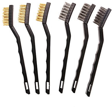 UEETEK 6pcs Mini cepillo de alambre para la limpieza de la escoria y el óxido de la soldadura (3 * Stainless Steel + 3 * Brass)