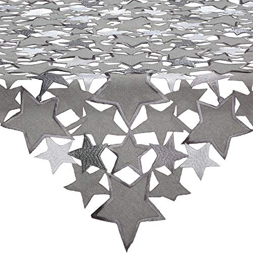 REDBEST Mitteldecke Sterne mit Durchbruchstickerei Silber Größe 110x110 cm - mit Metallgarn, pflegeleicht und beständig