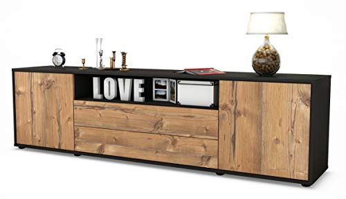 Stil.Zeit TV Schrank Lowboard Armanda, Korpus anthrazit matt, Front Holz-Design Pinie (180x49x35cm), mit Push-to-Open Technik & Leichtlaufschienen