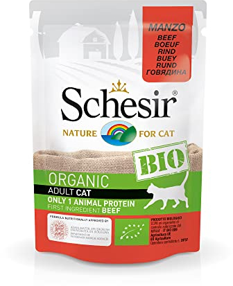 Schesir Cat Bio Monoprotein Rind, Katzenfutter nass, 16 Beutel x 85 g
