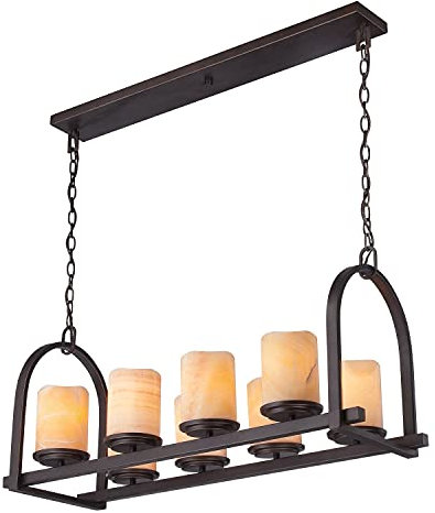 Pendelleuchte Esstisch Metall Stein rustikales Design 91cm lang mittelalterliche Hängeleuchte Esstisch