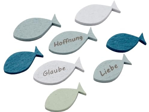 Unbekannt Tischdeko Streudeko Fische Holz Holzfische Blau Grün Glaube Liebe Hoffnung Kommunion Konfirmation 8 Stück