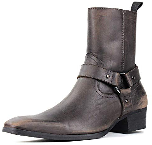 COWSDELLA Stivali da uomo in pelle con suola in gomma Stivali da Moto da Motociclista Cowboy con cerniera Chukka Stivaletti Classico Tacco Alto