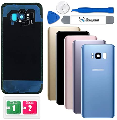 Eonpam Vitre Arrière pour Samsung Galaxy S8+ Plus G955 Origine Couvercle Batterie Remplacement avec Lentille de Caméra + Kit Réparation (Bleu)