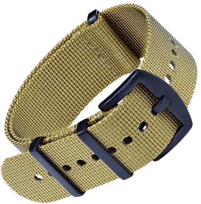 BOMBFROG NATO Strap Uhrenarmband 22mm Nylon khaki, Dornenschließe schwarz, Uhrenarmband Nato (22 mm, Khaki - Dornenschließe schwarz)