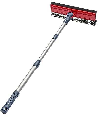 DSV Standard Limpiacristales profesional | Esponja limpiadora de ventanas 2 en 1 y tira de goma suave de 10 pulgadas con poste de extensión de 34 pulgadas y 34 pulgadas | Ajustable para limpiar desde