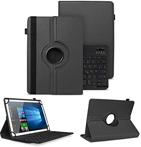 NAUC Schutzhülle kompatibel mit DOOGEE T10 Plus T10E T10S 10,1 Zoll Tasche Tablet Schutz Hülle Kunstleder Bluetooth Tastatur QWERTZ 360 Drehbar Cover Keyboard Case, Farben:Schwarz