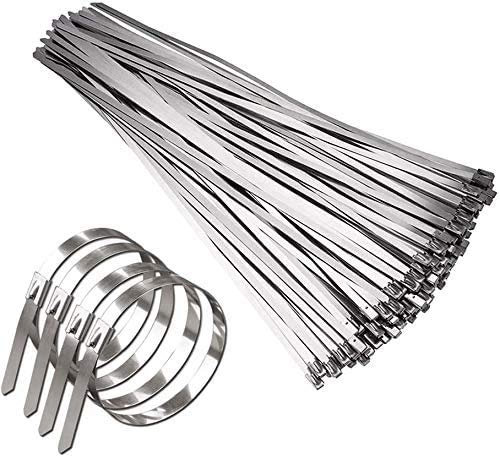 Topstylehouse - Fascette fermacavi in acciaio inox, 100 pezzi, con chiusura a cerniera, in metallo, rivestite, per casa, ufficio, garage, officina, colore argento (7,9 x 400 mm)